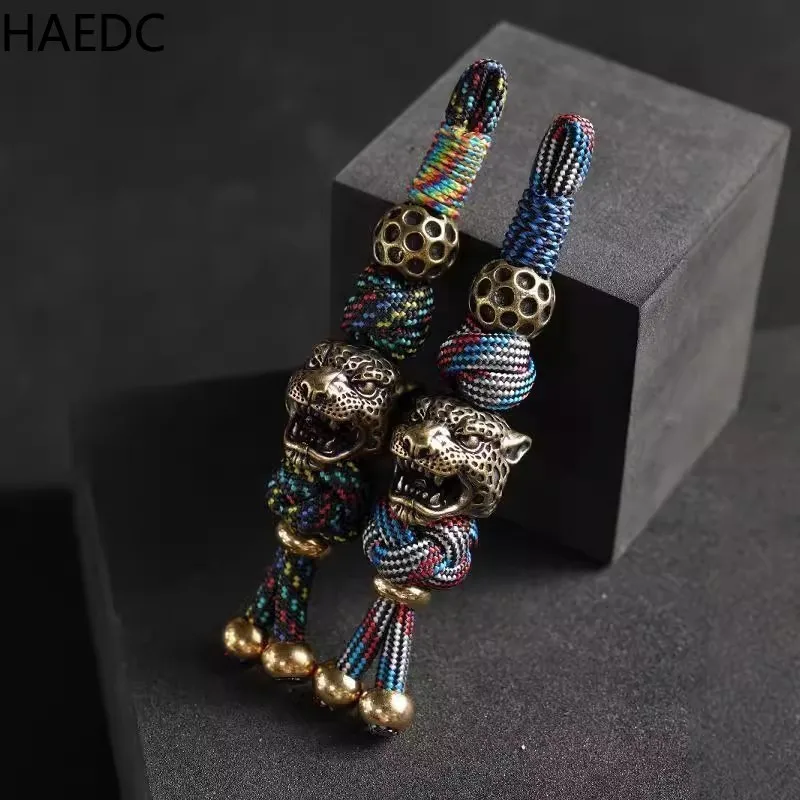 

HAEDC Handmade Woven Paracord Leopard Keychain Pendant Bag Accessories Pendant DIY Brand EDC Pendant