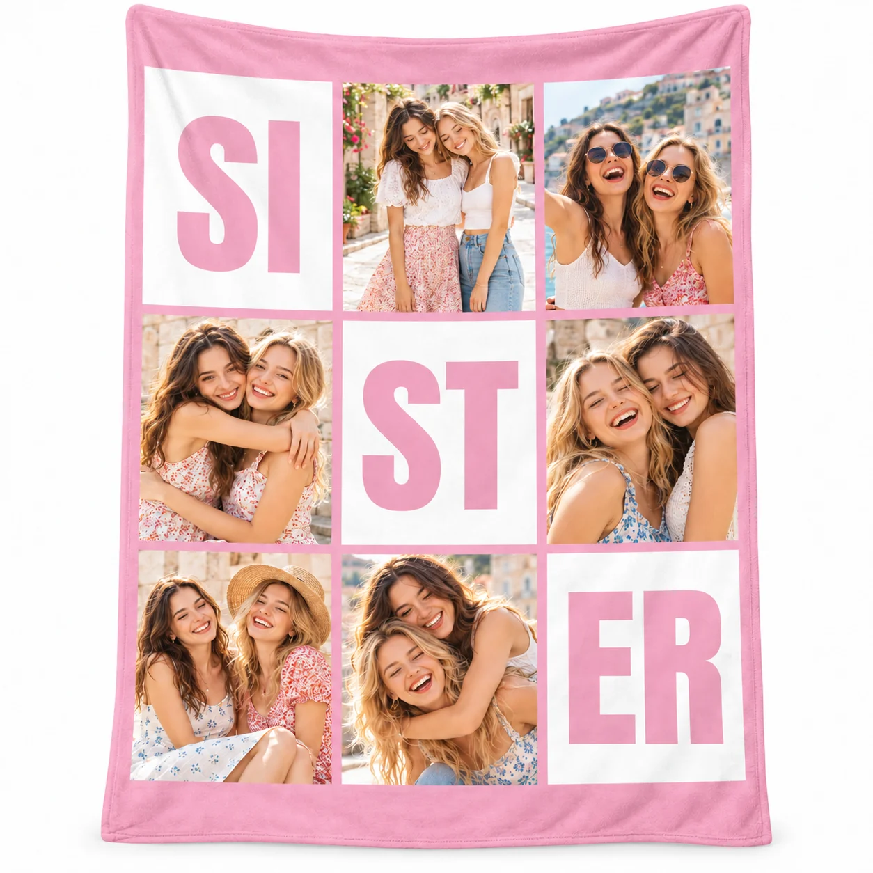 Personalized Sister Soft Throw Blanket with 6 Photos Collage Home Decor Birthday Anniversary Gift for Besties Friends