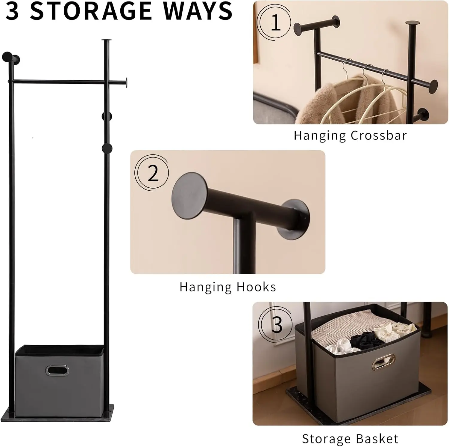 Coat Rack Freestanding Heavy Duty With Storage Basket Metal Clothes Rack,Marble Base Stand Clothing Rack Garment Rack For