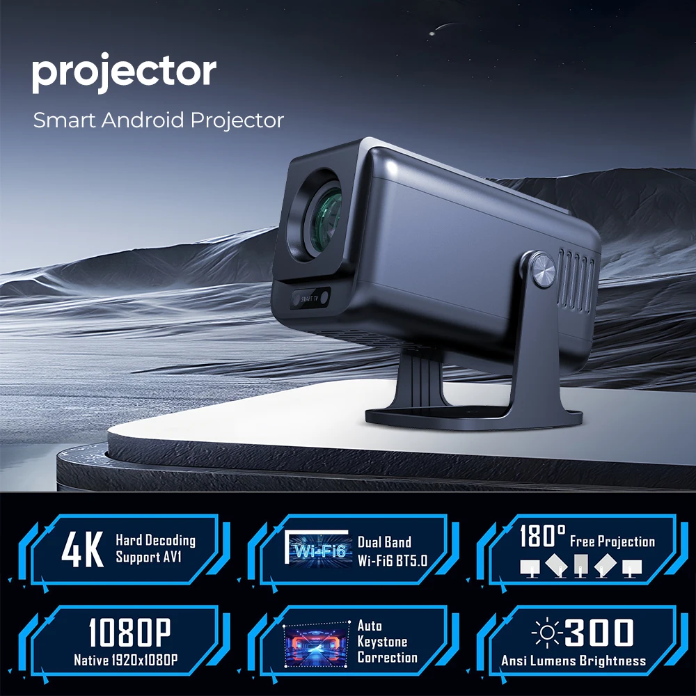 1080p Android 13 AUTO TOF Focus Everycom V1 Decoding 4k 1080p Projector Mini Pic Stand Projector Outdoor Portable Projector