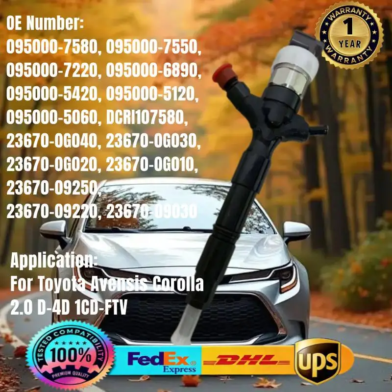 

095000-7550 23670-0G040 095000-722# 23670-09220 095000-5120 Fuel Injector for Toyota Engine 1CD-FTV Avensis Corolla RAV 2.0 D-4D