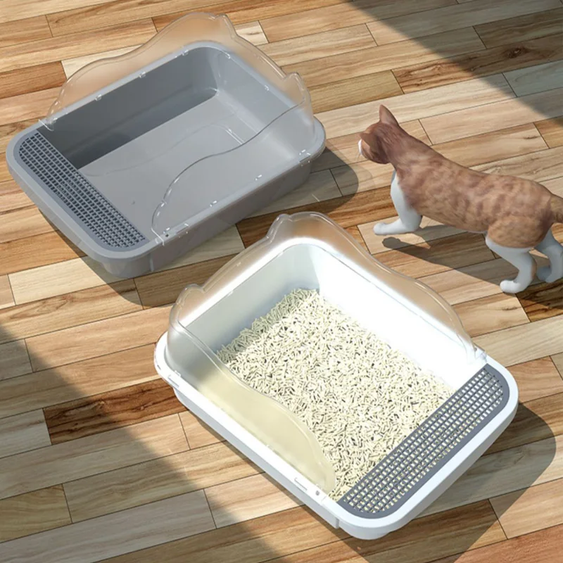 Open Cat Litter Box with High Side,Anti-Splashing Cats Litters Pan,Kiten Toilet with Litter Sifting Scoop,Semi-Enclosed Removabl