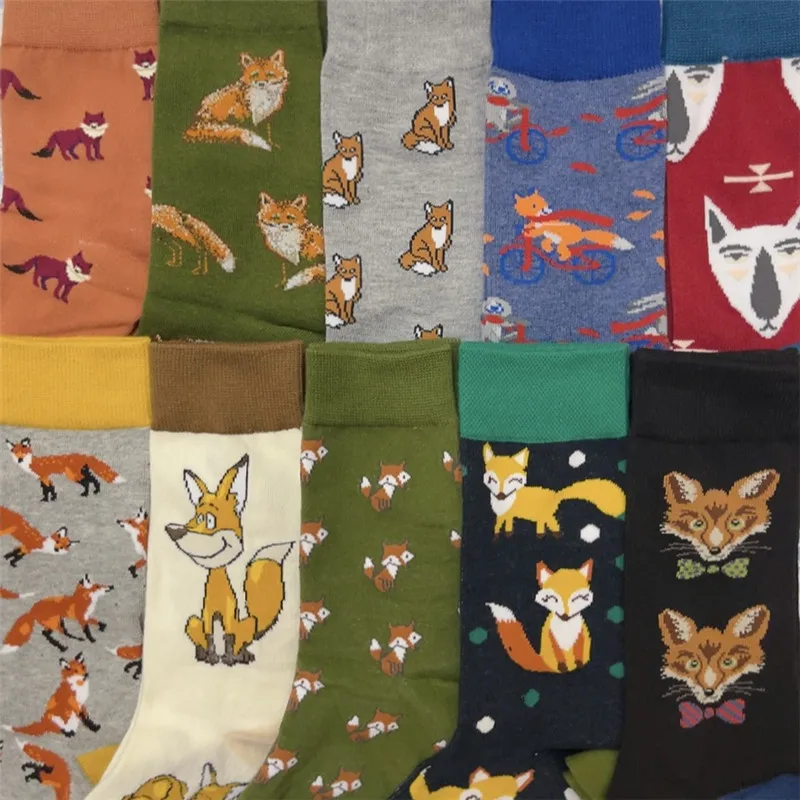 Adult Crew Unisex Design Cartoon Funny Mini Fox Lowrie Cotton Socks Coffee Dopamine Color Little Furry Foxes Pup Fairy Tales Sox