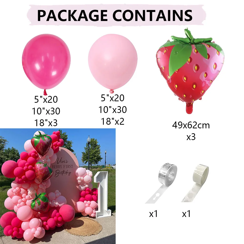 110pcs Strawberry Party Balloon Garland Arch Kit 1st Birthday Party Decor Girls Baby Shower Strawberry Theme Decor Latex Balloon