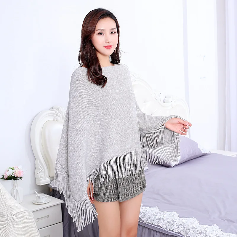 

2022 New Spring Autumn Bright Silver Silk Tassel Cloak Sleeveless Shawl Versatile Warm Sweater Women Poncho Fashionable Bright