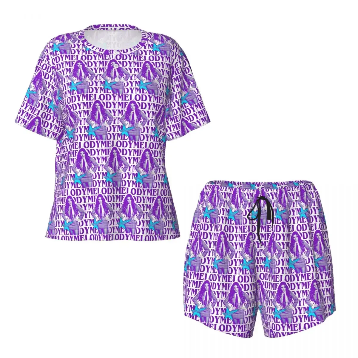 

Melody Esa Diva Spain Eurovision Merch Round Neck Short Sleeves Nightdress for Sleeping Women Soft Pajama Set Short Pants
