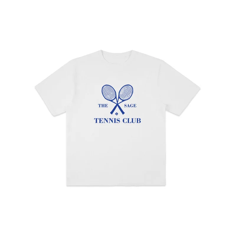 The Sage Tennis Club American Vintage Style White Shirts For Women Short Sleeve Loose Cotton Summer Tops Ins Fashion Tees 2024