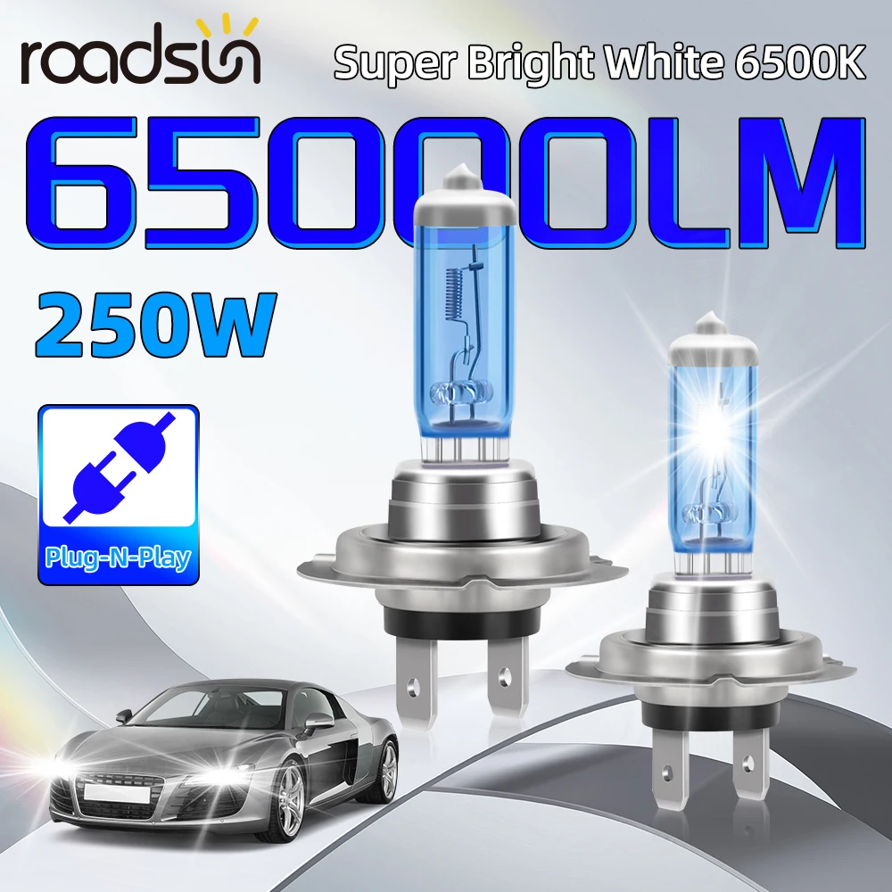 1 Pair 250W 12V Xenon Halogen Headlight 65000LM Car Fog Light Bulb 12V 6500K White H1 H4 H7 H11 H13 9005 9006 9012 Halogen Lamp