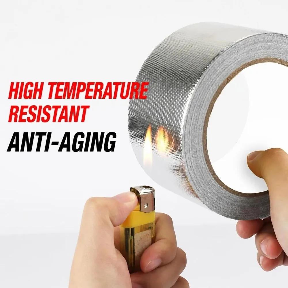 New 5/10/20M Fiberglass Aluminum Foil Tape Self-Adhesive High Temperature Aluminum Foil Tape Silver Fireproof Tape
