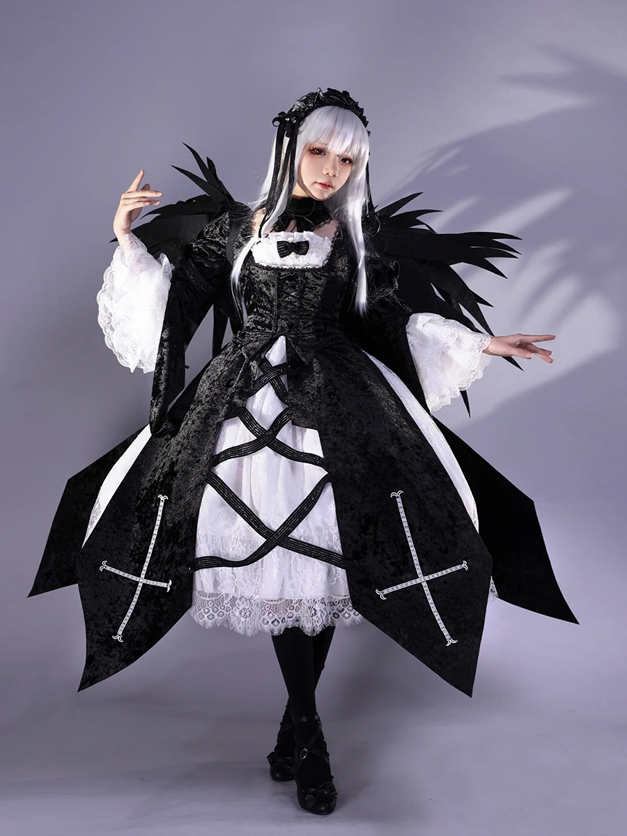 COSMART – magnifique robe de soirée gothique pour femmes, tenue de fête d'halloween, Costume de Cosplay Lolita, Rozen Maiden Suigintou, nouvelle collection