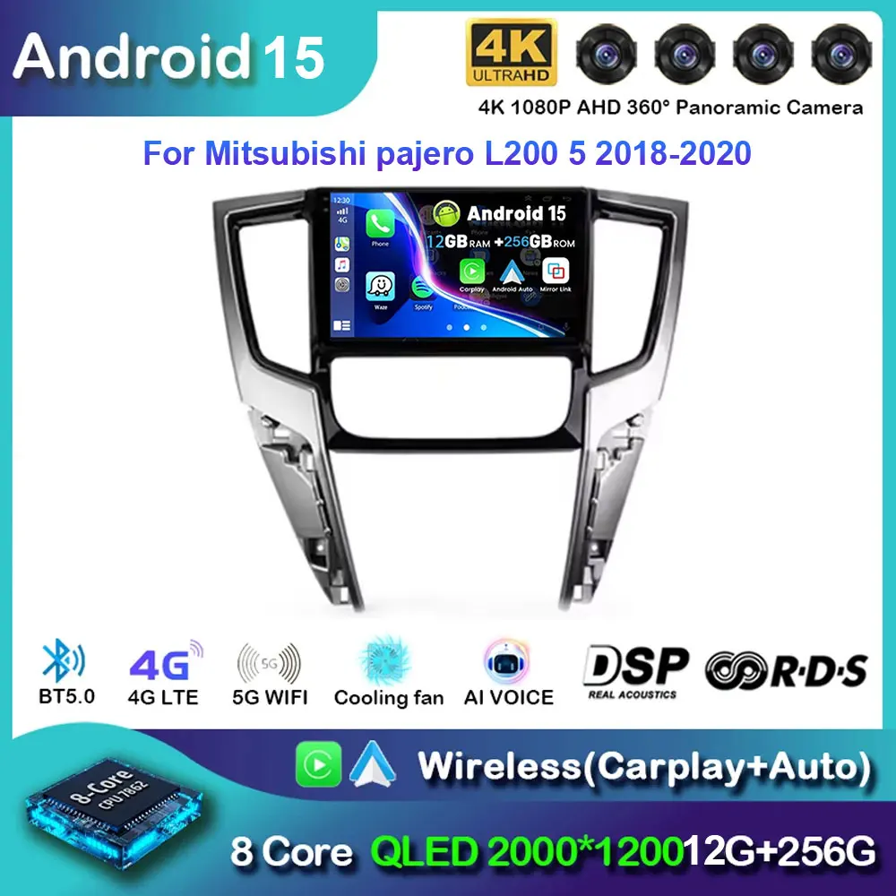 

Android 15 Carplay Auto 2K Car Radio Multimedia Player For Mitsubishi pajero L200 5 2018-2020 Autoradio Stereo 2din Head Unit