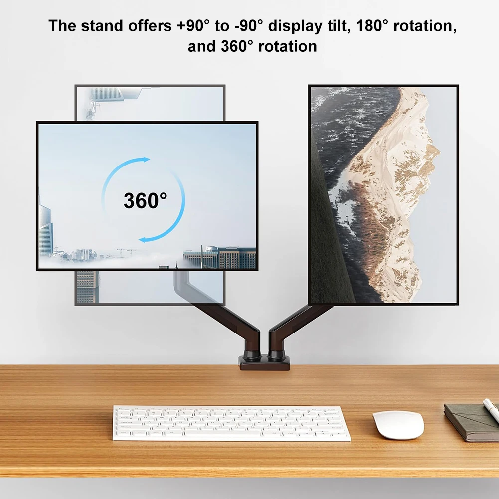 Dual Monitor Stand with C Clamp Monitor Desk Mount Holds Up To 19.8lbs Grommet Mounting Base for 13 To 32 Inch Computer Screens