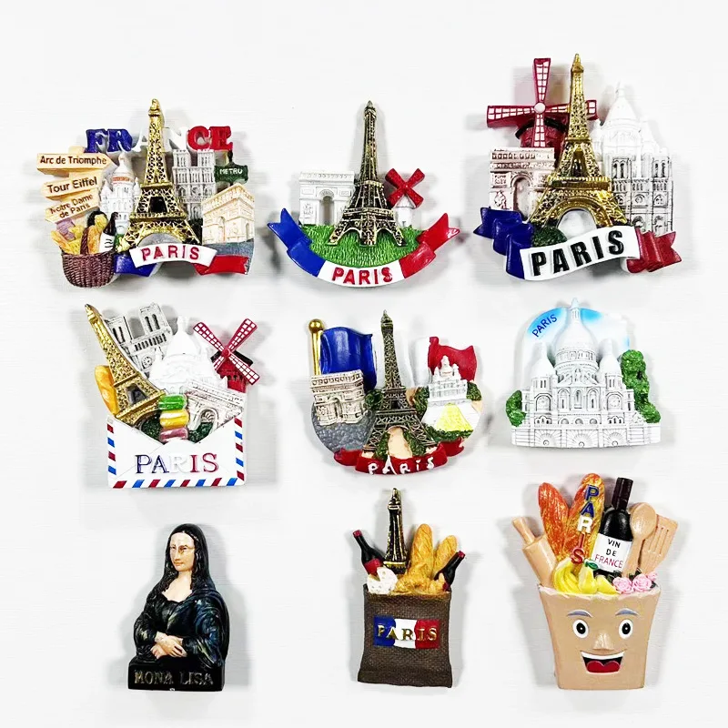 Imanes de nevera 3D de Francia, recuerdo de turismo, imanes de resina para refrigerador, colección de pegatinas, artículos de decoración de regalo artesanales