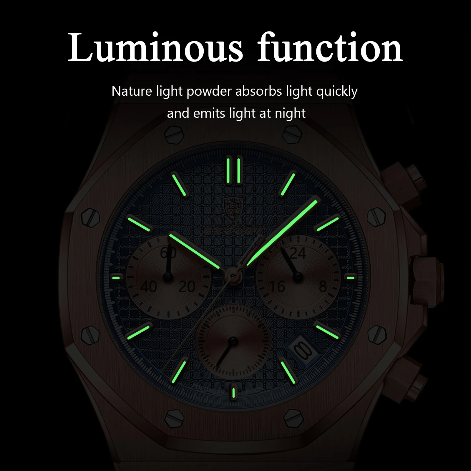 POEDAGAR Original Luxury Men's Watches Date Chronograph Stainless Steel Quartz Watch Waterproof Luminous Fashion Man Wristwatch