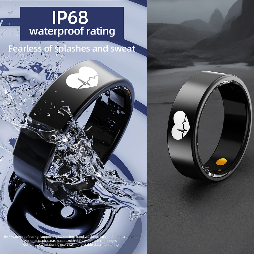 2025 Smart Ring Health Tracker ECG Frequenza cardiaca Pressione dell'ossigeno nel sangue Temperatura corporea Acciaio inossidabile IP68 Anello da dito impermeabile
