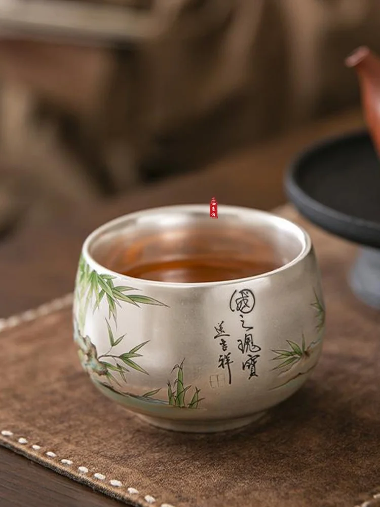 

Китайская серебряная чайная чашка с пандой ручной работы, мастер-чашка для домашнего использования, новая, в идеальном состоянии