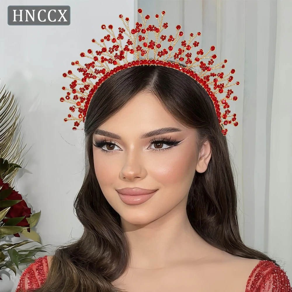 

HNCCX Red Color Crystal Hair Hoop Wedding Bride Hairband Party Crown Bridal Vintage Hair Accessories Banquet Headband CP879