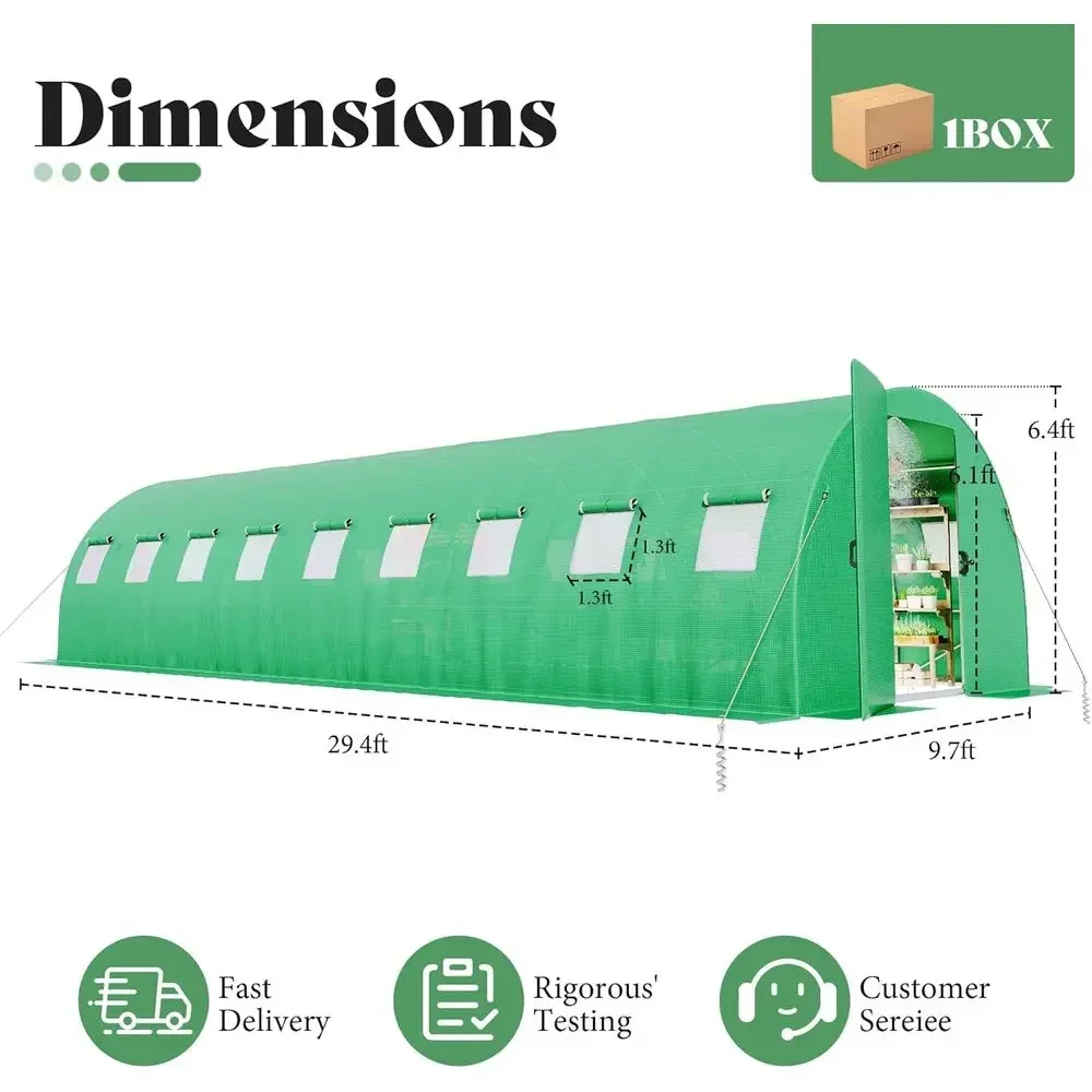 30ft x 10ft Greenhouse with Sprinkler System, Heavy-Duty Galvanized Steel Frame & Waterproof PE Cover, Ideal for Backyard Garden