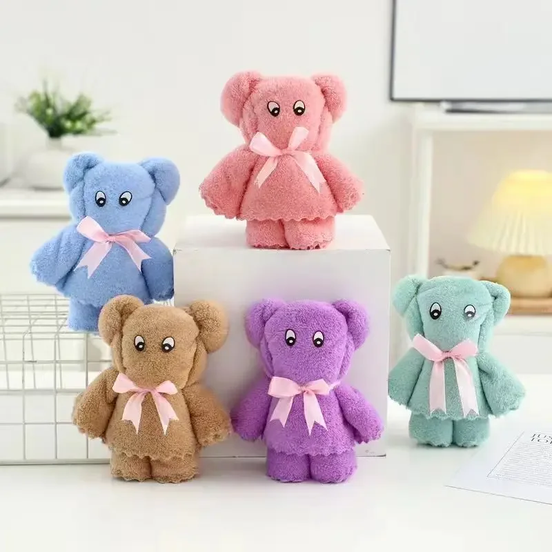 Coral Velvet Bunny Bear Plush Towel Cute Bear Doll Baby Towels Soft Absorbent Bath Face Hand Towel for Wedding Business Gifts