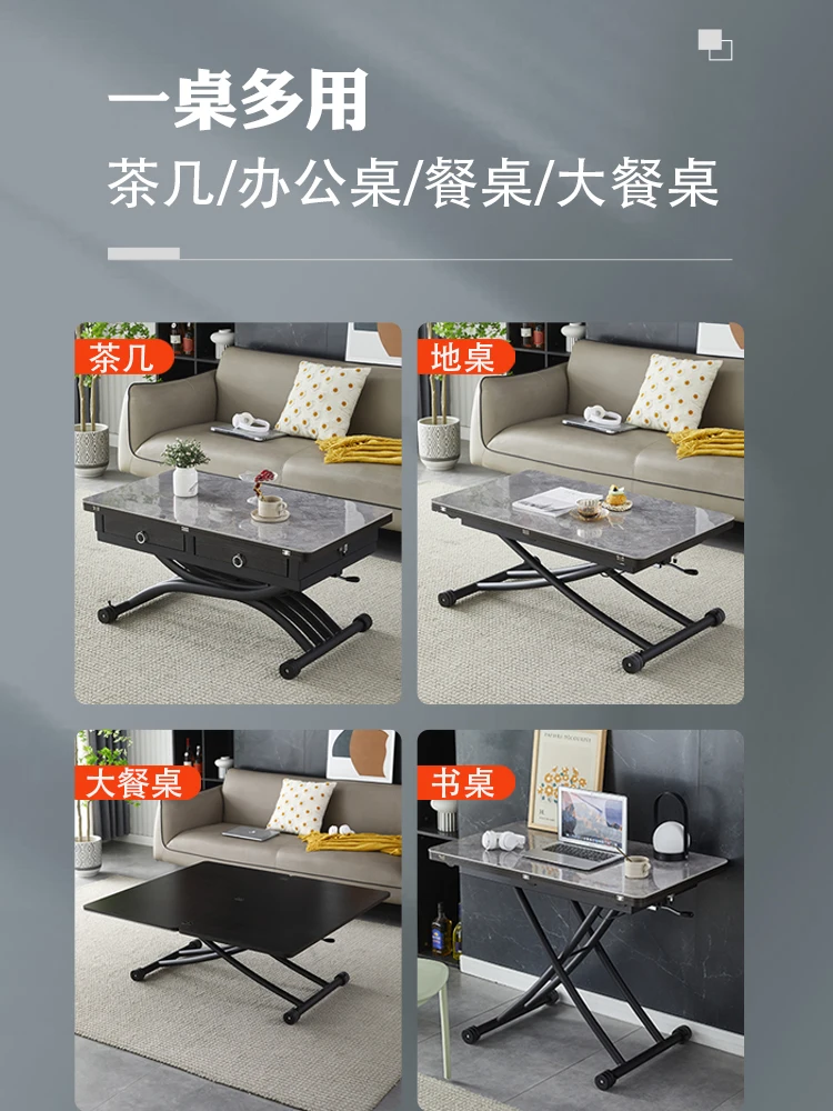 Multi-functional small apartment, folding lifting coffee, dining table, dual-use, movable living room, home