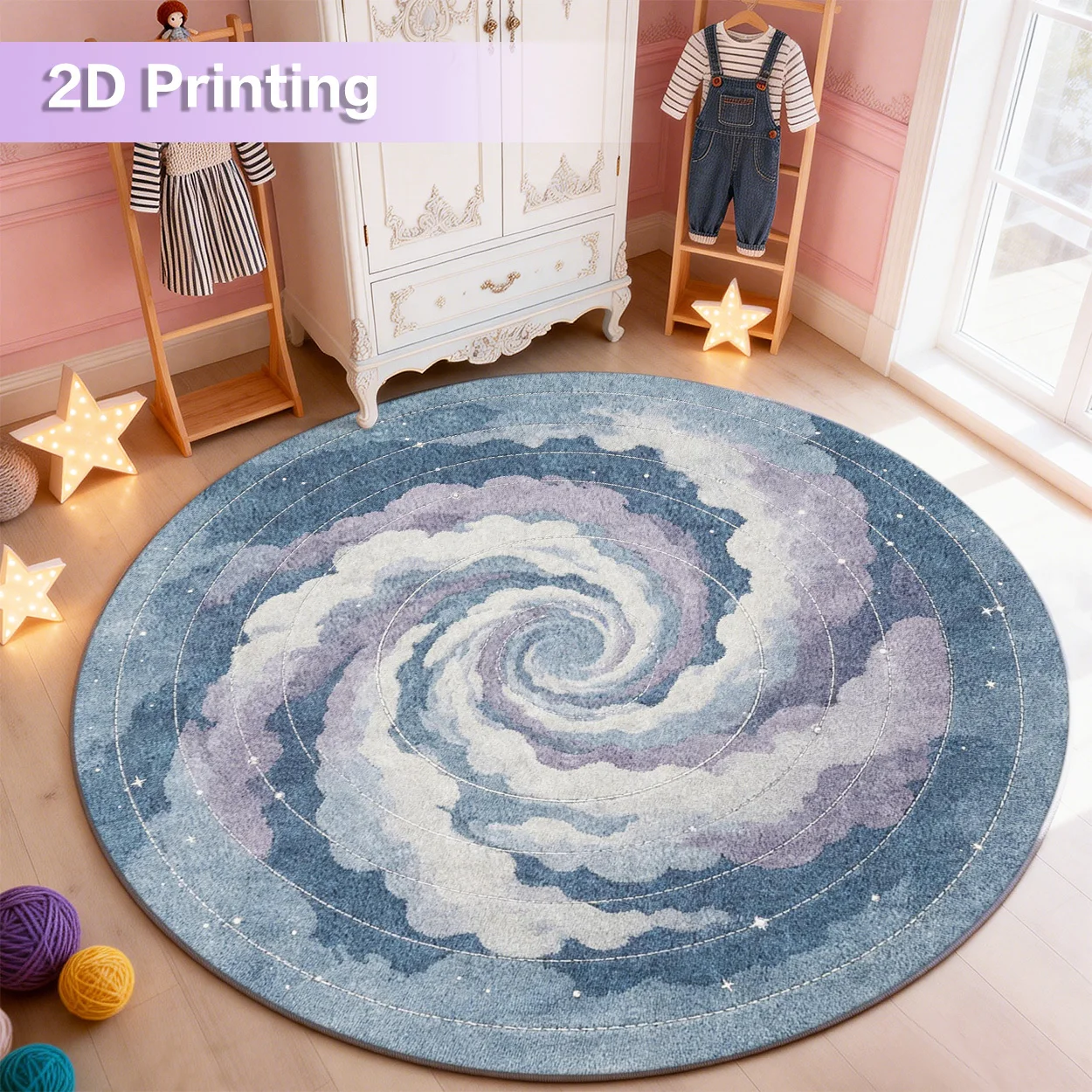 2d Printed Blue Purple Galaxy Swirl Round Area Rug Non Slip Floor Mat For Celestial Theme Room Decor Gift