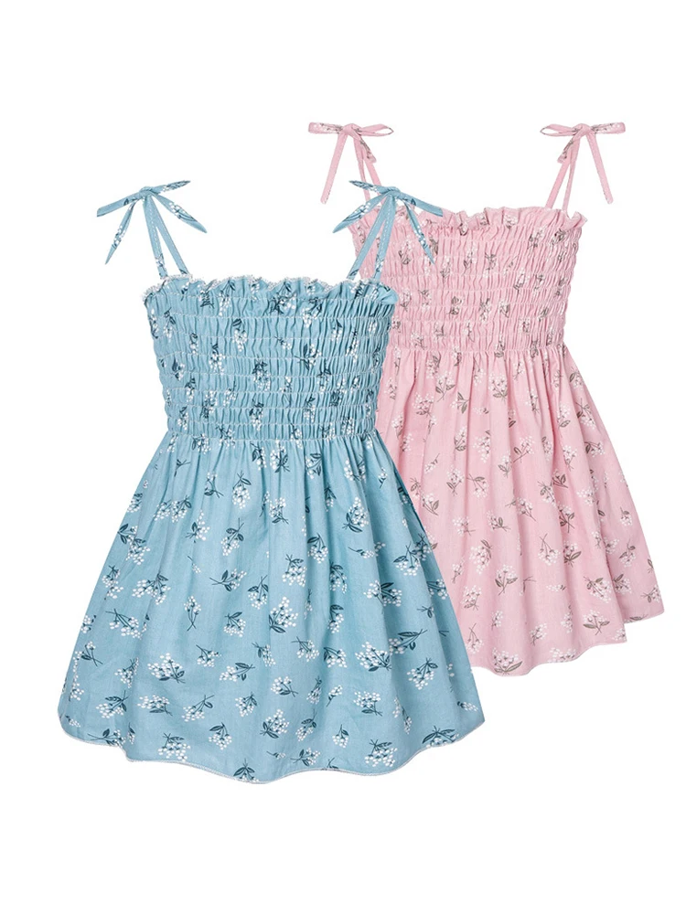 LJMOFA Kids Girls Dress Sleeveless Sundress Flower Print Summer Beach Strap Princess Dress Cotton Thin Toddler Baby Clothes D233