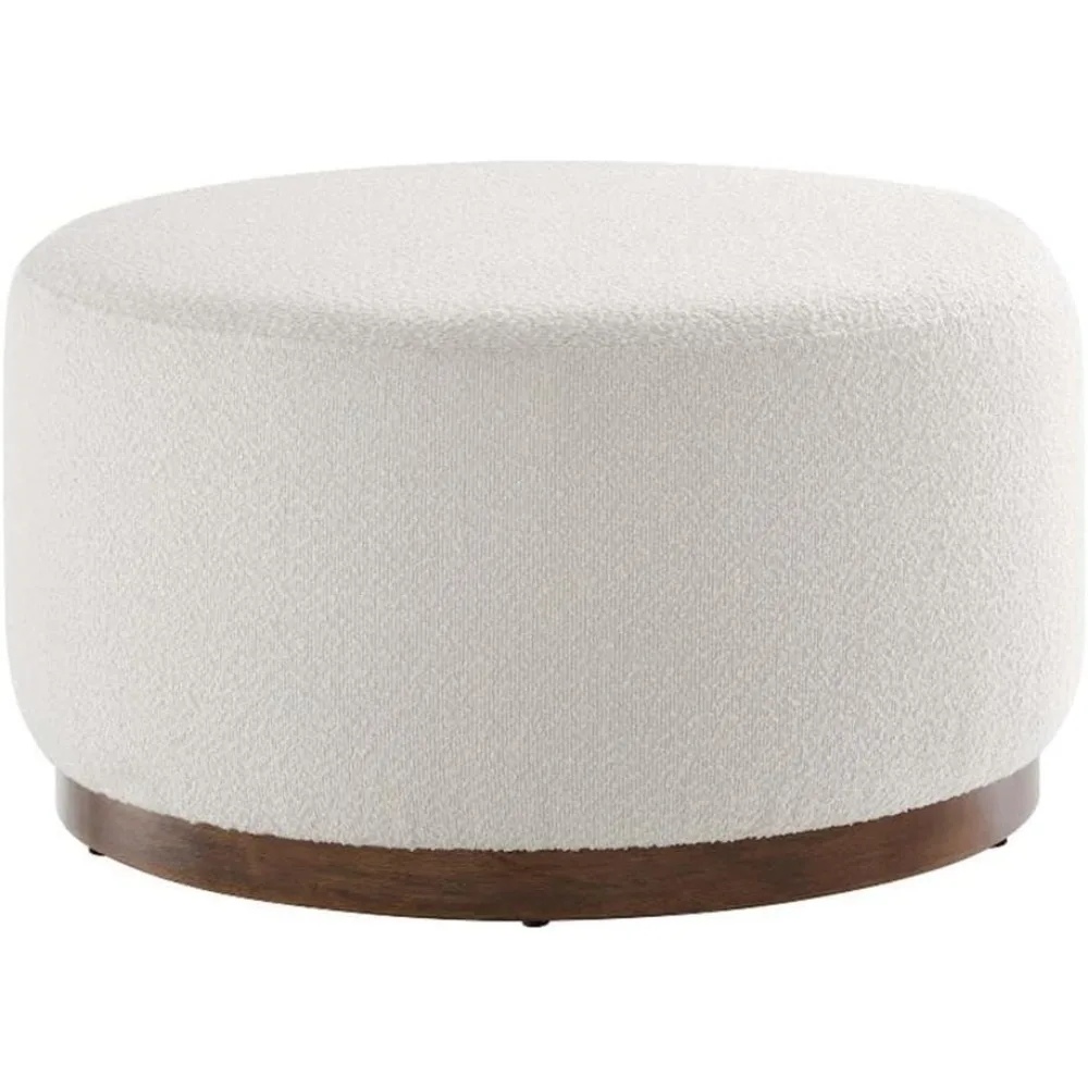 

29 Inch Round Boucle Upholstered Ottoman in Cloud Walnut - Round Ottoman Coffee Table for Living Room - Large Otto