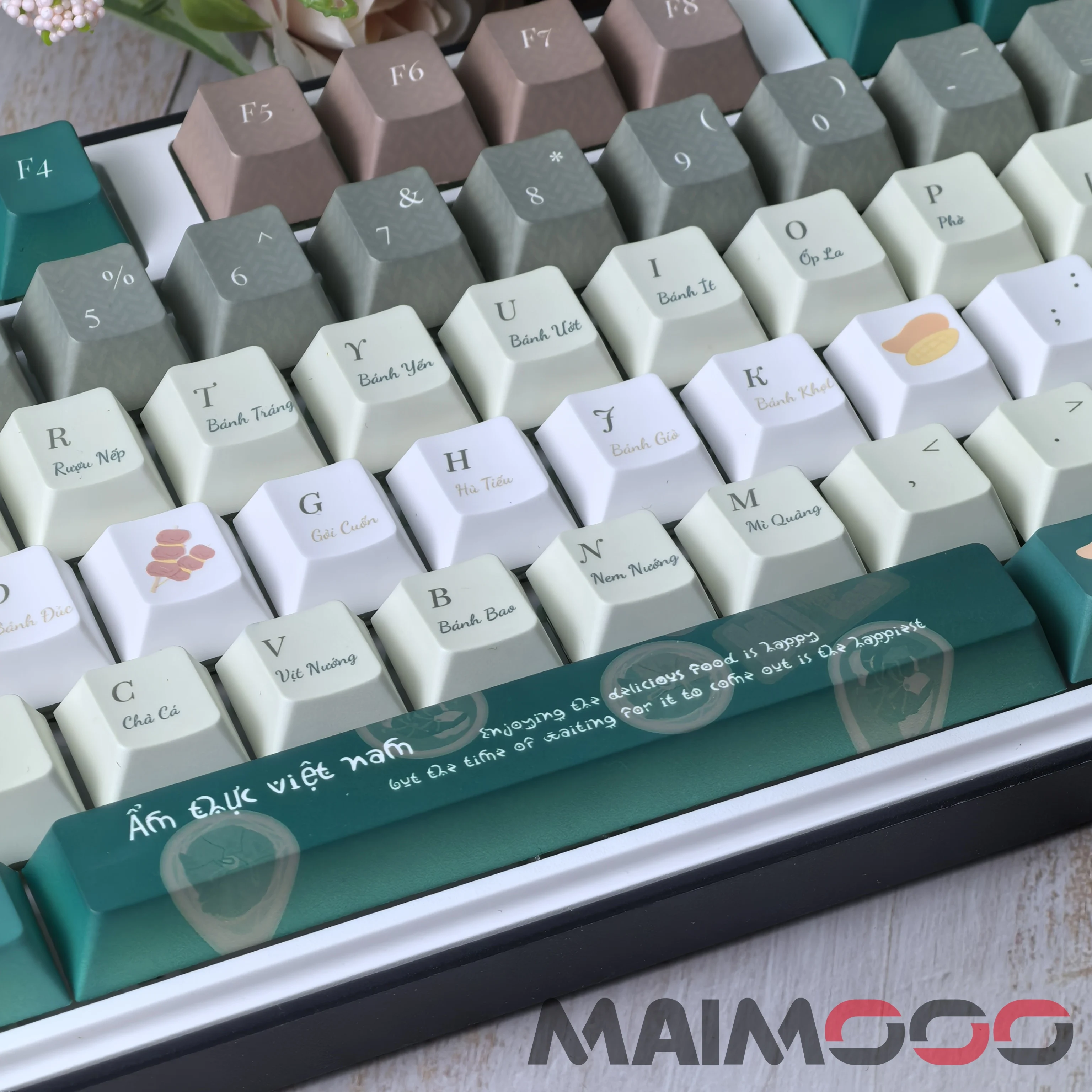 

Keycaps Vietnamese Style Gourmet Salmon Morandi Green Cherry Moa Pbt For Aula F75/99/98 Diy Keyboard Retro Green Color Keycaps