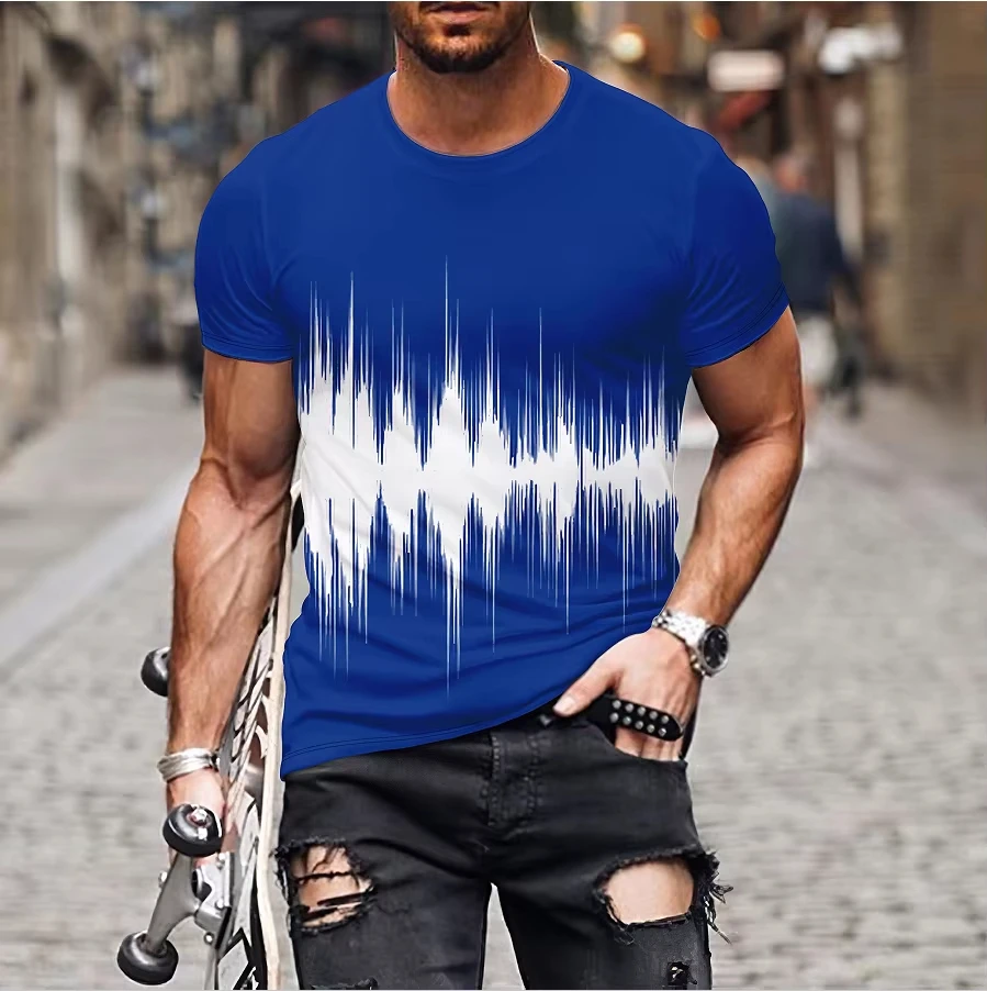 Men's T-shirt Fashion Line 3D Pattern Short Sleeve O Neck Casual Pullover Loose Top Tees Streetwear Outdoor Oversized Clothing