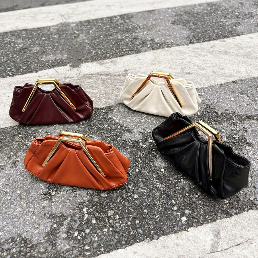 Luxus Designer Taschen für Frauen Weiche PU Leder Handtaschen Halbmond Geraffte Abend Frauen Tasche Kupplung Acryl Griff Wolke Taschen NEUE