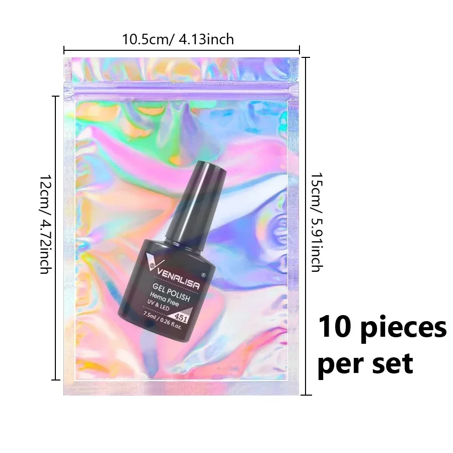 10 Stück wiederverschließbare Zip-Beutel aus holografischer Folie für Nagelsteine, Schmuck, Make-up, Gel-Lack, Verpackung, Geschenkbeutel