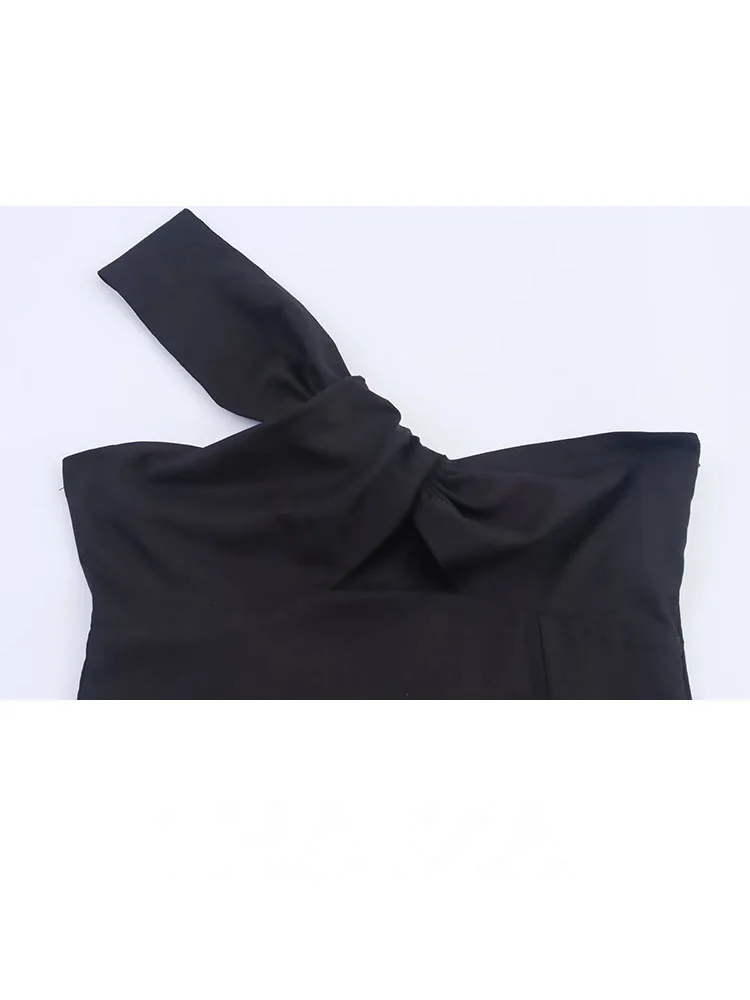 HH Women Fashion Backless Long Dress Black Asymmetrical Collar Hollow Out Zipper Female Summer Elegant Slit Sleeveless Dress