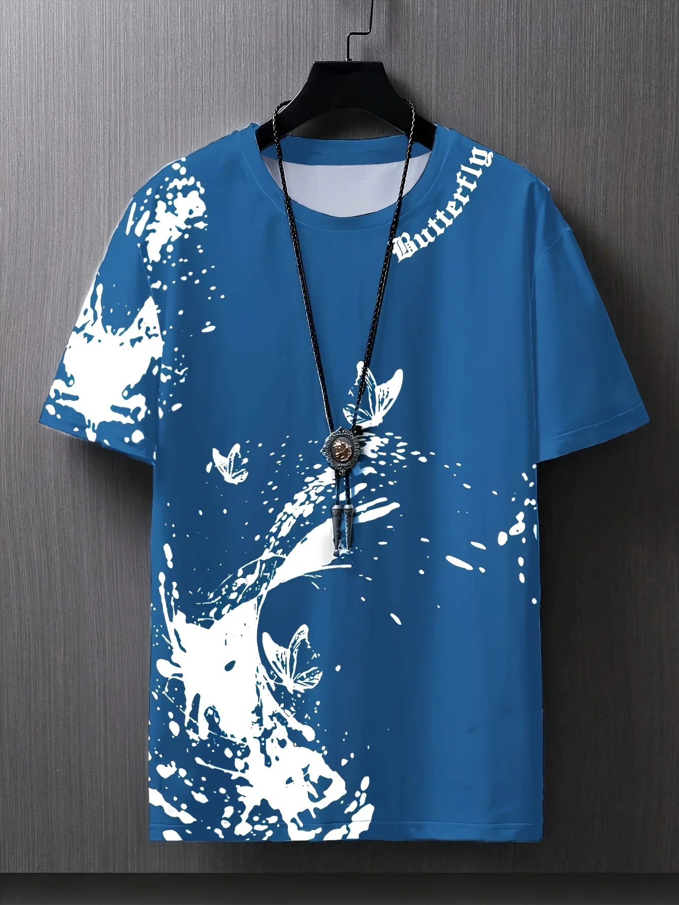 Men's Ink Splash Butterfly Print T-Shirt Casual O-Neck Short Sleeve Gothic Style Graphic Tee Summer Streetwear Tops