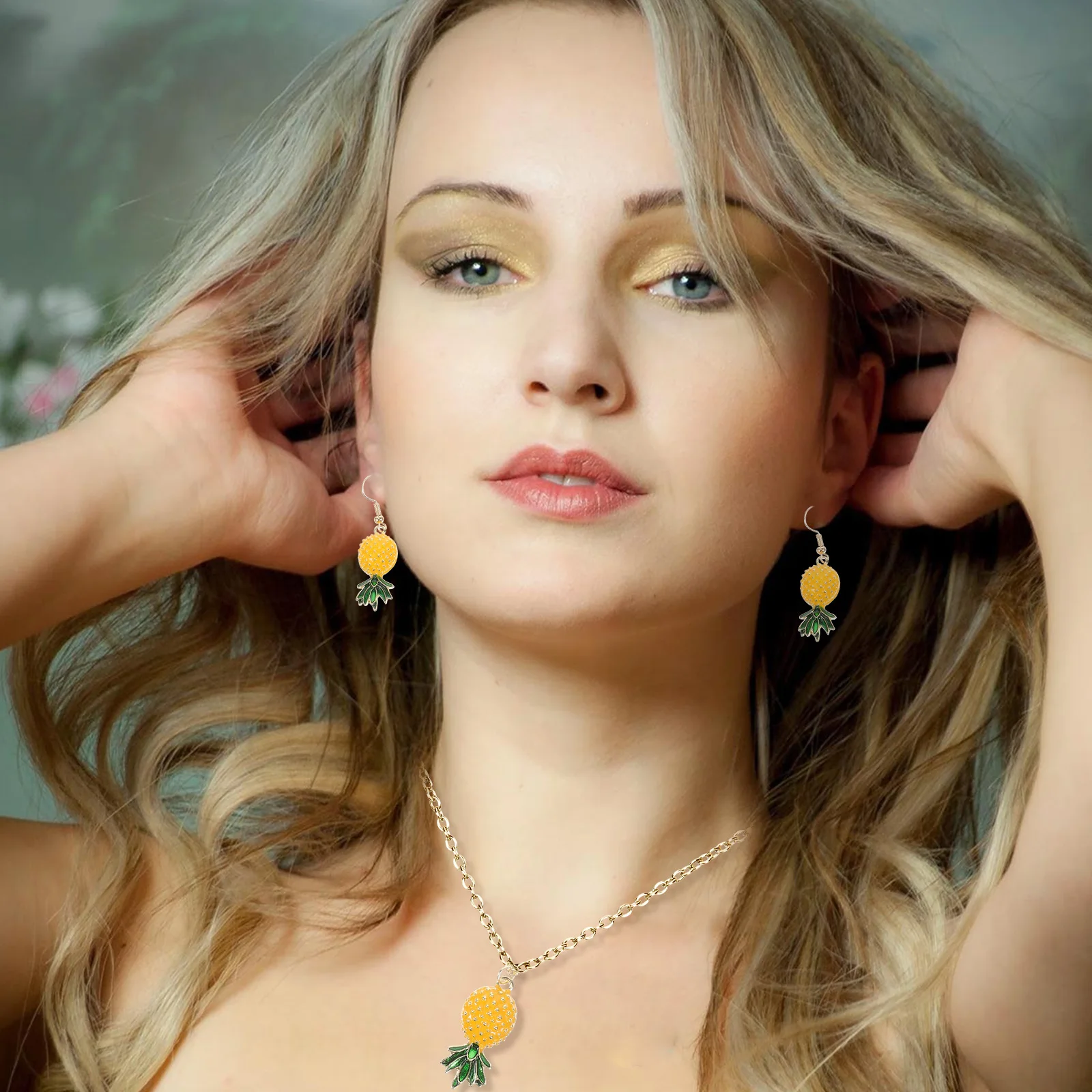 الرجعية الأناناس أقراط للنساء أنيقة المتدلي مجوهرات خمر سبائك الفاكهة قلادة قلادة مجوهرات الأزياء النسائية الأنيقة #2