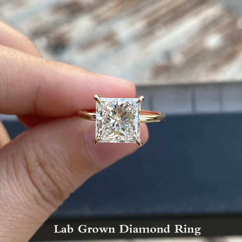 

3Ct E VS Princess Lab Grown Diamond CVD&HPHT Solitaire Engagement Ring For Women 14k Gold IGI Certificate