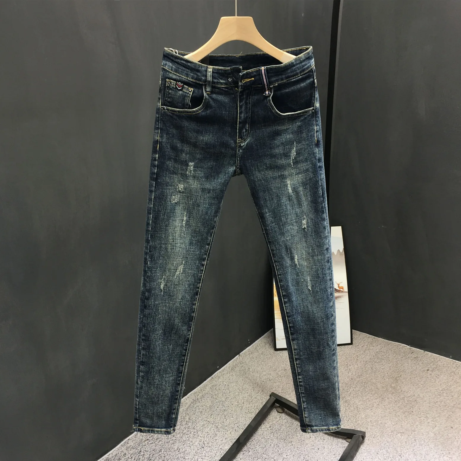 Streetwear 2024 New Men's Washed Denim Jeans Slim Cowboy Skinny Jeans Casual Spring Autumn Solid Korean Stretch Luxury Jeans