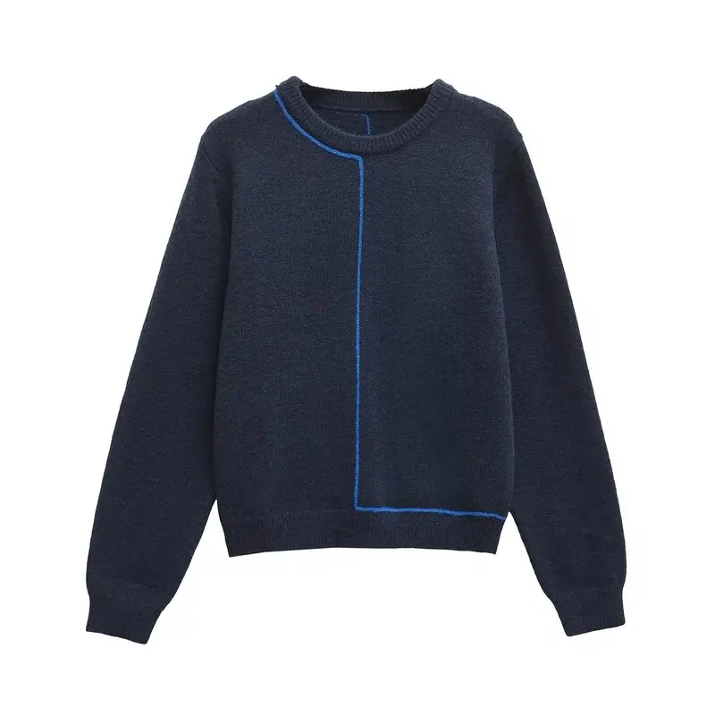 2024 Herfst Nieuwe Gebreide Lange Sve Ronde Ne Trui Kleur Blo Dames Faion Veelzijdige Pendelen Sle Normale Lengte