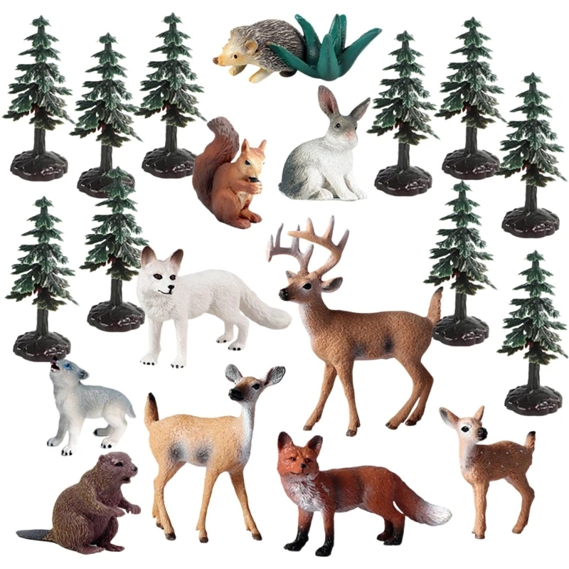 

1 Set Resin Forest Animals Figures Realistic Miniature Creatures Trees For DIY Forest Scene Supplies Xmas Gifts