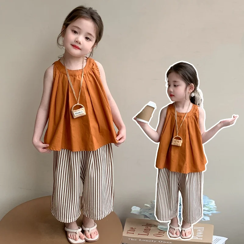 

Baby Girl Clothes Set Child Size 2-9Year Two Pieces Sets Of Vest Top+Pants Bottom Sweetheart Summer Casual Fashion Clothing Set