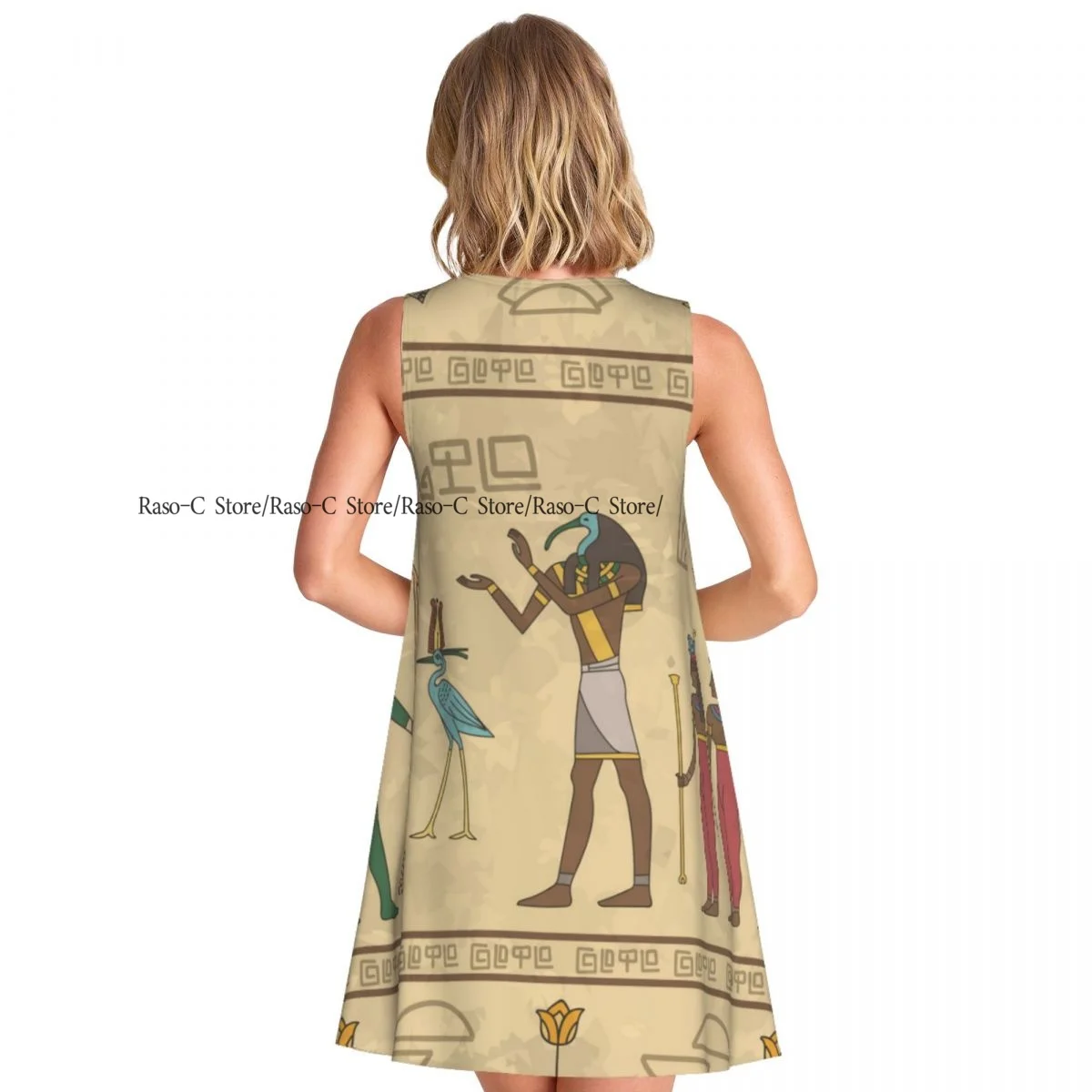 女性のドレス夏カジュアル T シャツドレスビーチカバーアップエジプト象形文字タンクドレス