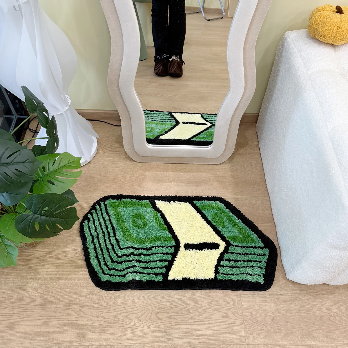 การ์ตูน Dollar สีเขียว Tufted พรมห้องน้ํา Bathmat พรมพรมพรมพรมเช็ดเท้าชั้น Anti SLIP Foot Pad ความงาม Home Decor