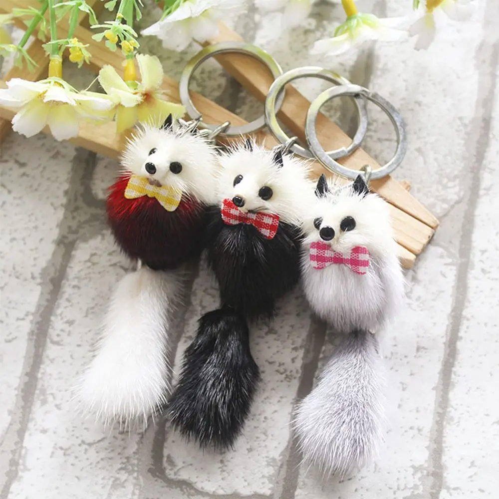 Women Charm Pendant Fur Ball Pom Accessories Backpack Key Chains Key Ring Keychain Mink Fur