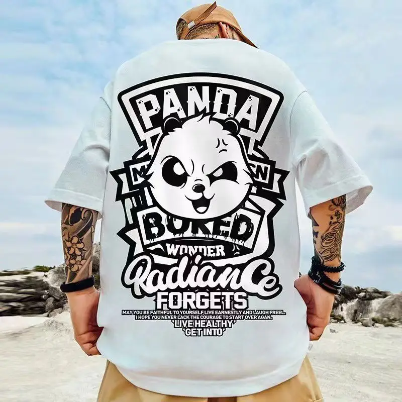 Summer Men's Cotton T-Shirt Funny Panda Print Cartoon Short Sleeve Tops O-Neck Tee Y2k 2023 Anime Casual Oversized T Shirt 8XL