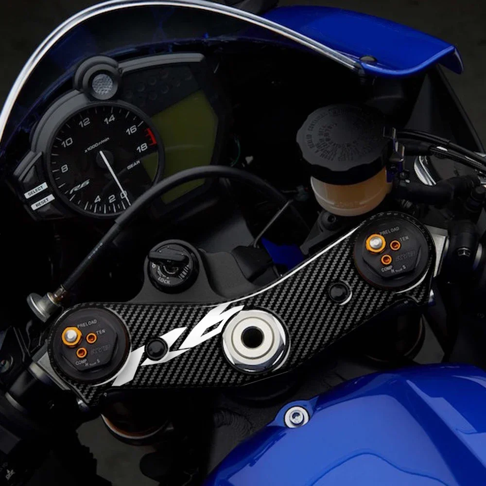 3D Motorrad Carbon-Look Upper Triple Yoke Cover Schutz Aufkleber Aufkleber Hülle für YZF R6 2017-2024