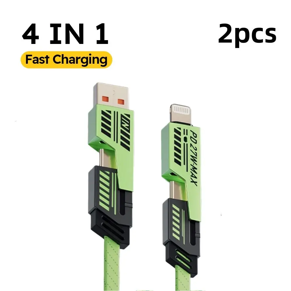 

2PCS PD 4 in 1 Mecha Fast Charging Data Cable Cord for iPhone Samsung Xiaomi Huawei，Multi-port Charging Function
