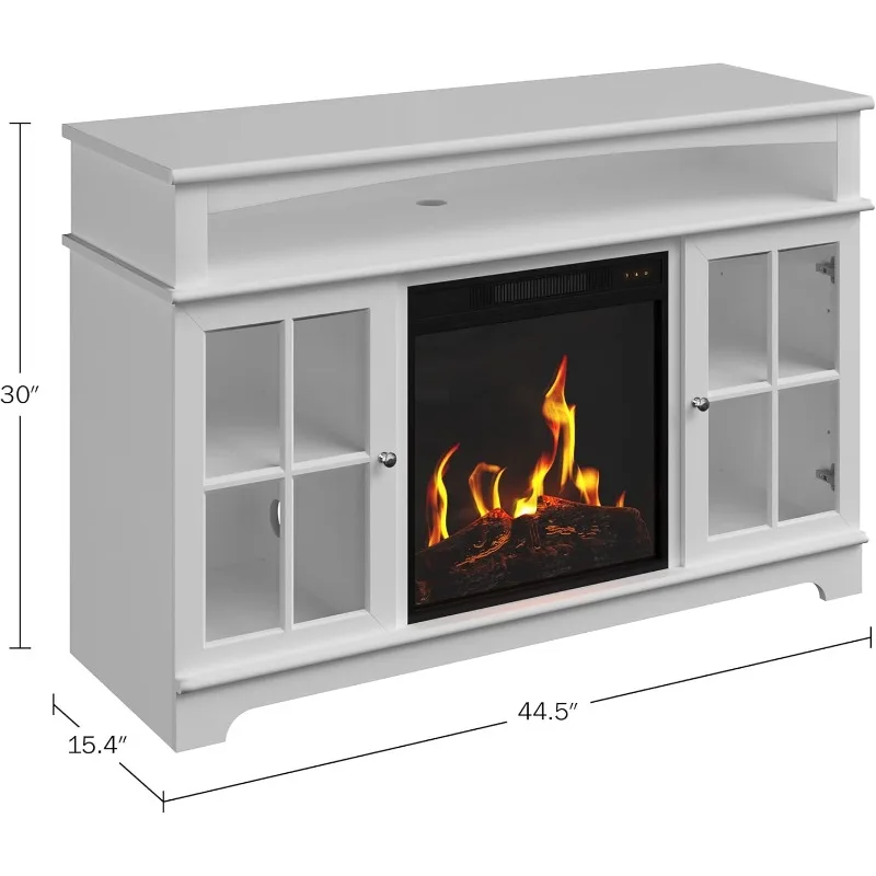 Soporte de TV con chimenea eléctrica, se adapta a televisores hasta consola multimedia con gabinete de almacenamiento, calor ajustable y llamas LED