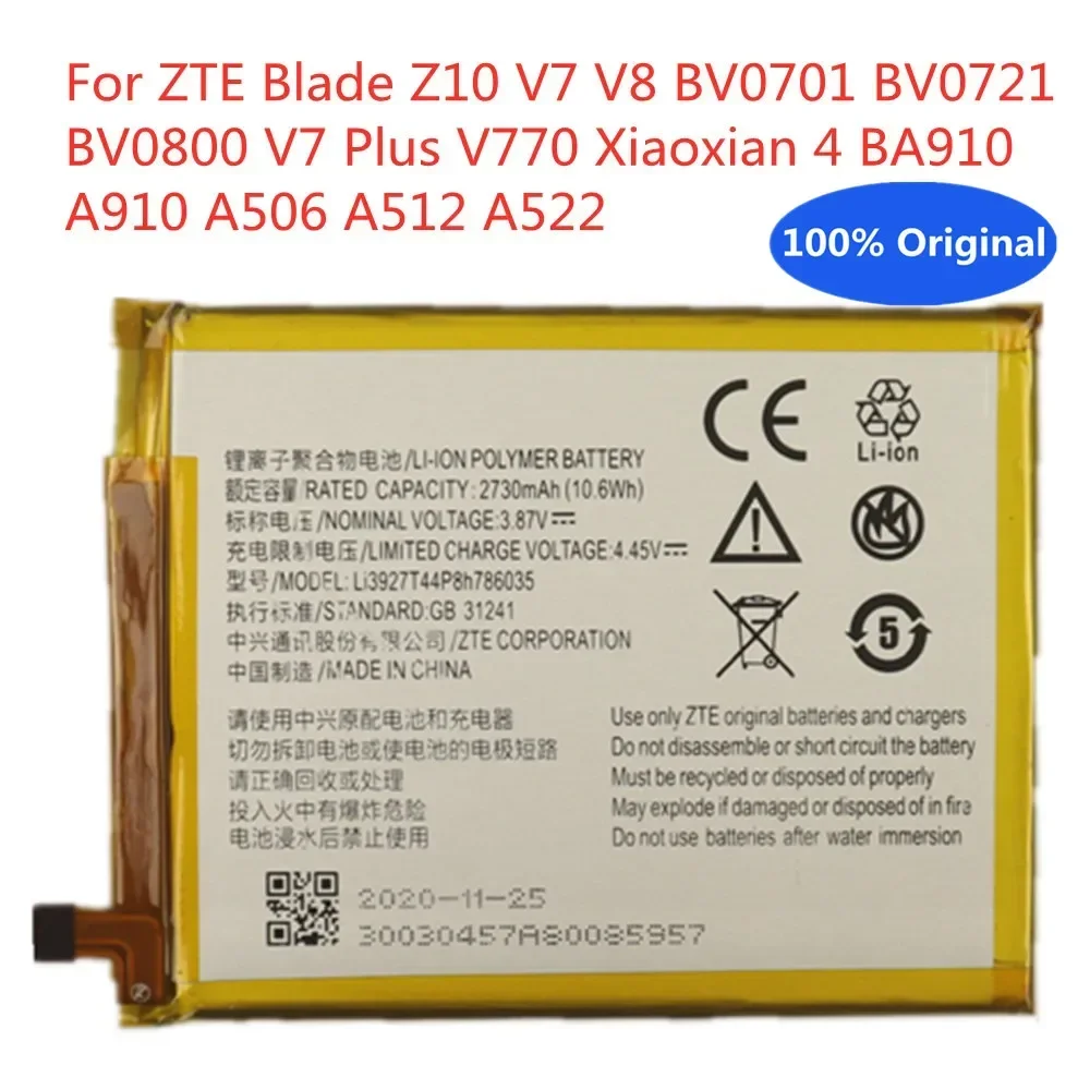 2730mAh Li3927T44P8h786035 Original Phone Battery For ZTE Blade V8 V0800 BV0800 V7 Plus V770 Xiaoxian 4 BV0701 Z10 Batteries