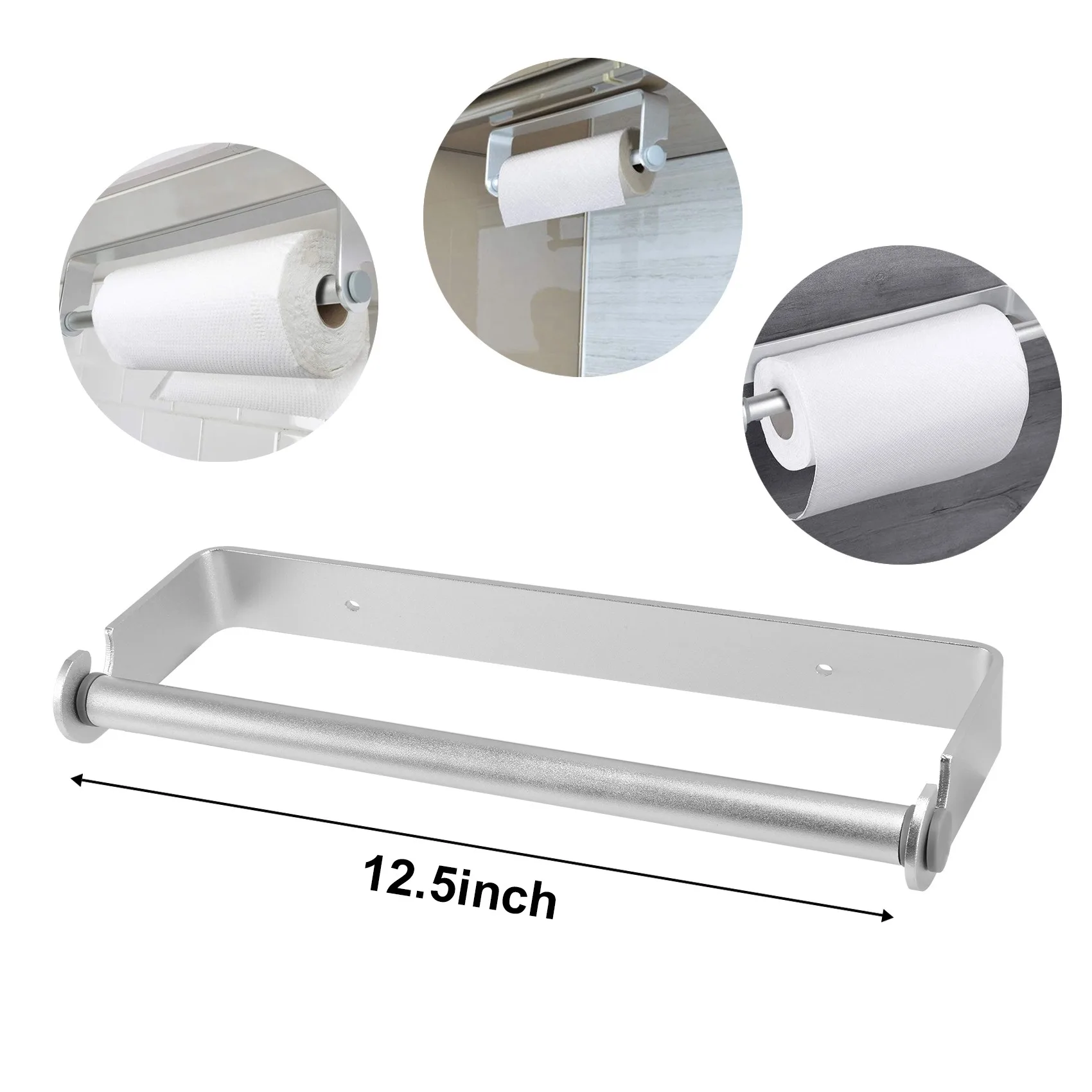 Self Adhesive & Wall Mount Paper Towel Holder & Dispenser,Kitchen Tissue Towel Holder Stand Under Cabinet-Silver