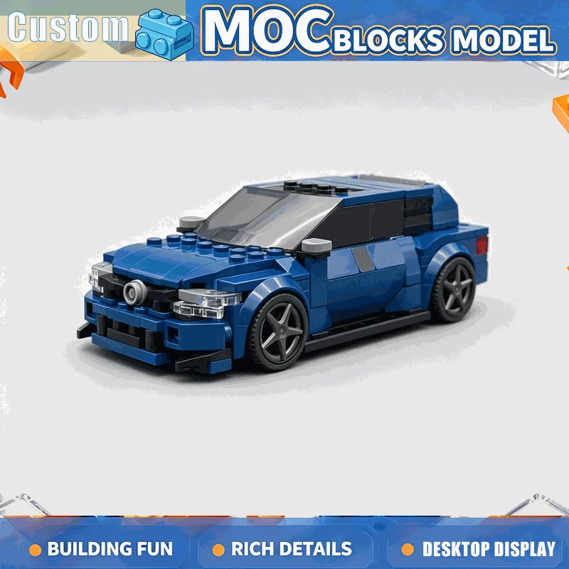 293PCS Blue Compact Sports Hatchback Car Building Block Model DIY Assembly Vehicle Brick Creative Engineering Collection Display