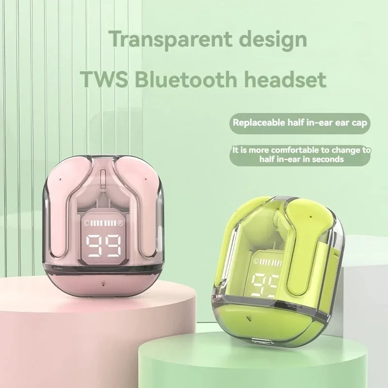 Original T2 Wireless Bluetooth Earphone Transparent HIFI Power Digital Display Stereo Sound Earphones For Xiaomi iPhone Samsung